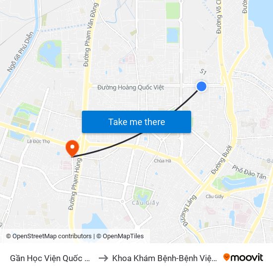 Gần Học Viện Quốc Phòng - 91 Hoàng Quốc Việt to Khoa Khám Bệnh-Bệnh Viện Đa Khoa Y Học Cổ Truyền-Hà Nội map