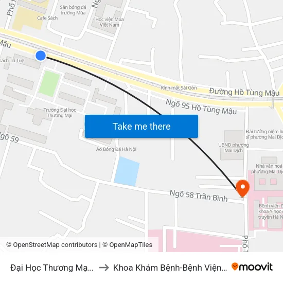 Đại Học Thương Mại - Hồ Tùng Mậu (Cột Sau) to Khoa Khám Bệnh-Bệnh Viện Đa Khoa Y Học Cổ Truyền-Hà Nội map