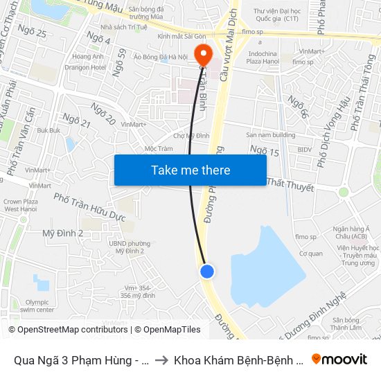 Qua Ngã 3 Phạm Hùng - Đình Thôn (Hướng Đi Phạm Văn Đồng) to Khoa Khám Bệnh-Bệnh Viện Đa Khoa Y Học Cổ Truyền-Hà Nội map