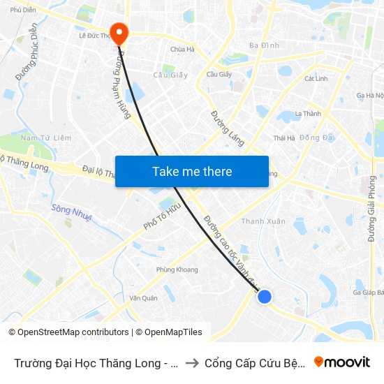 Trường Đại Học Thăng Long - Nghiêm Xuân Yêm to Cổng Cấp Cứu Bệnh Viện 19-8 map