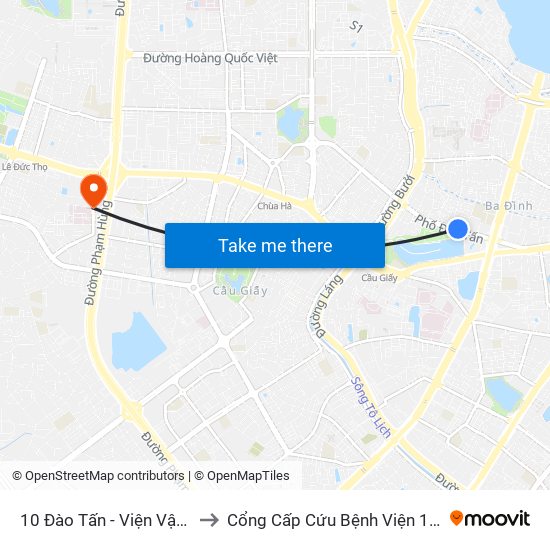 10 Đào Tấn - Viện Vật Lý to Cổng Cấp Cứu Bệnh Viện 19-8 map