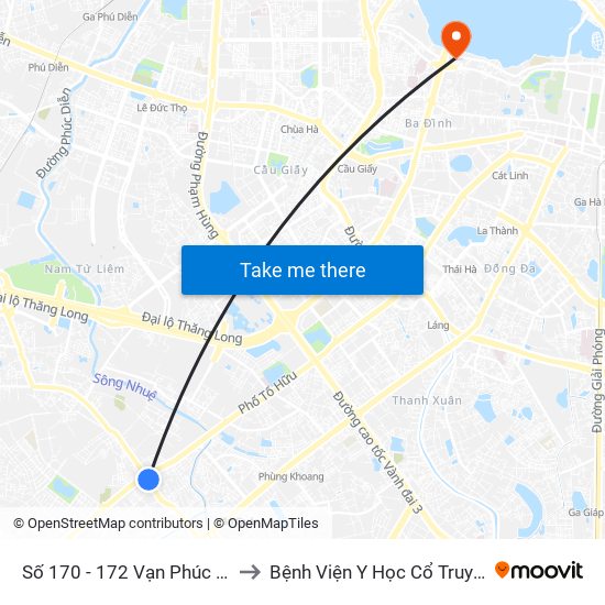 Số 170 - 172 Vạn Phúc - Hà Đông to Bệnh Viện Y Học Cổ Truyền Nam Á map