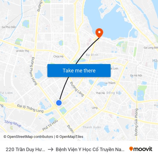 220 Trần Duy Hưng to Bệnh Viện Y Học Cổ Truyền Nam Á map