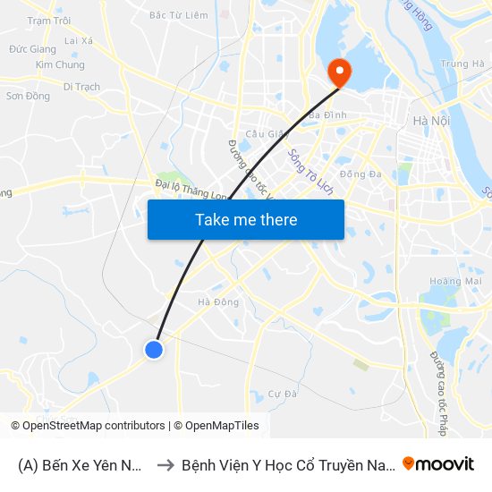 (A) Bến Xe Yên Nghĩa to Bệnh Viện Y Học Cổ Truyền Nam Á map