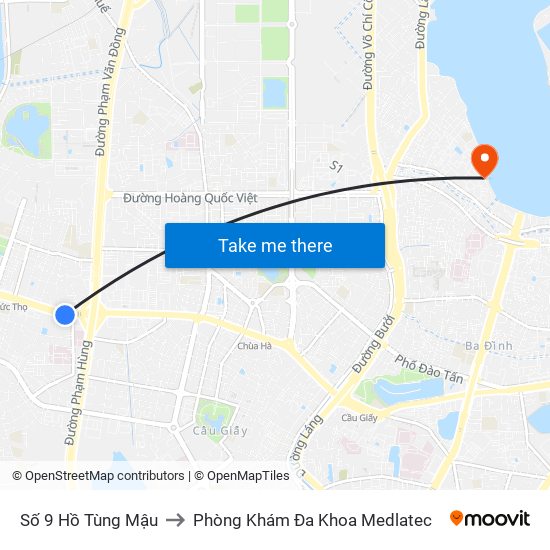 Số 9 Hồ Tùng Mậu to Phòng Khám Đa Khoa Medlatec map