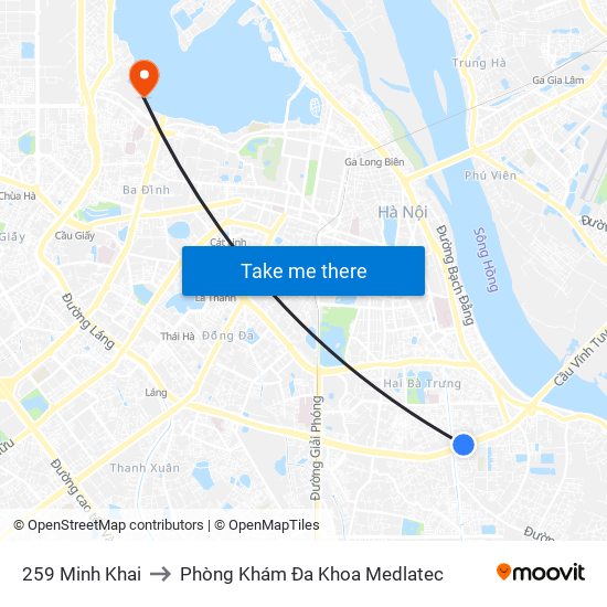 259 Minh Khai to Phòng Khám Đa Khoa Medlatec map