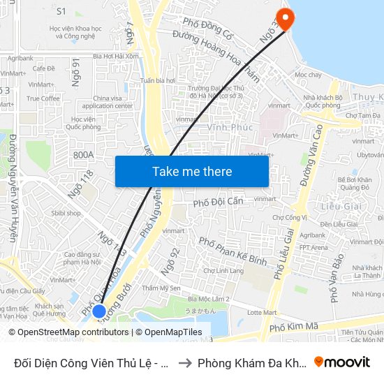 Đối Diện Công Viên Thủ Lệ - Đường Bưởi Dưới to Phòng Khám Đa Khoa Medlatec map