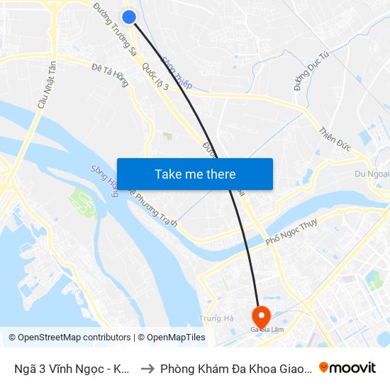 Ngã 3 Vĩnh Ngọc - Km 9+230 Quốc Lộ 3 to Phòng Khám Đa Khoa Giao Thông Vận Tải Gia Lâm map