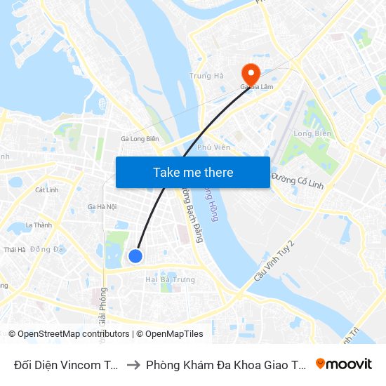 Đối Diện Vincom Tower - Bà Triệu to Phòng Khám Đa Khoa Giao Thông Vận Tải Gia Lâm map