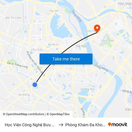 Học Viện Công Nghệ Bưu Chính Viễn Thông - Trần Phú (Hà Đông) to Phòng Khám Đa Khoa Giao Thông Vận Tải Gia Lâm map