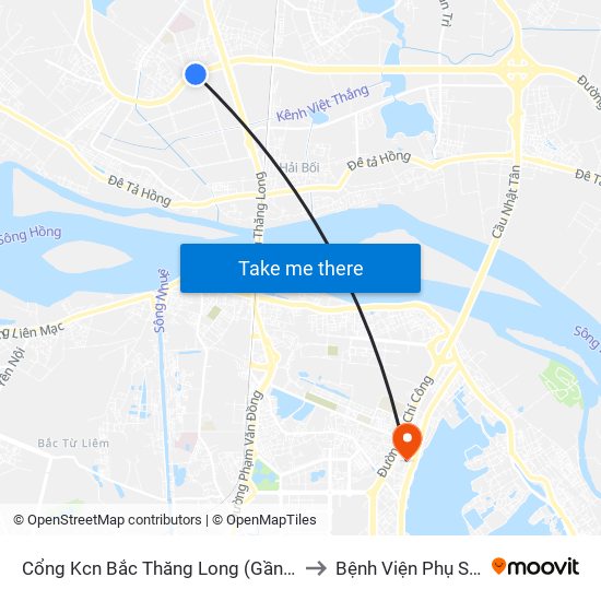 Cổng Kcn Bắc Thăng Long (Gần Cầu Vượt Bộ Hành) to Bệnh Viện Phụ Sản Thiên An map