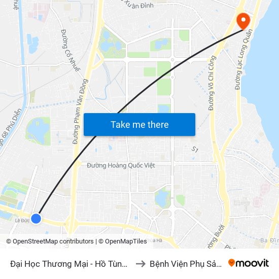 Đại Học Thương Mại - Hồ Tùng Mậu (Cột Sau) to Bệnh Viện Phụ Sản Thiên An map