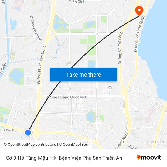 Số 9 Hồ Tùng Mậu to Bệnh Viện Phụ Sản Thiên An map