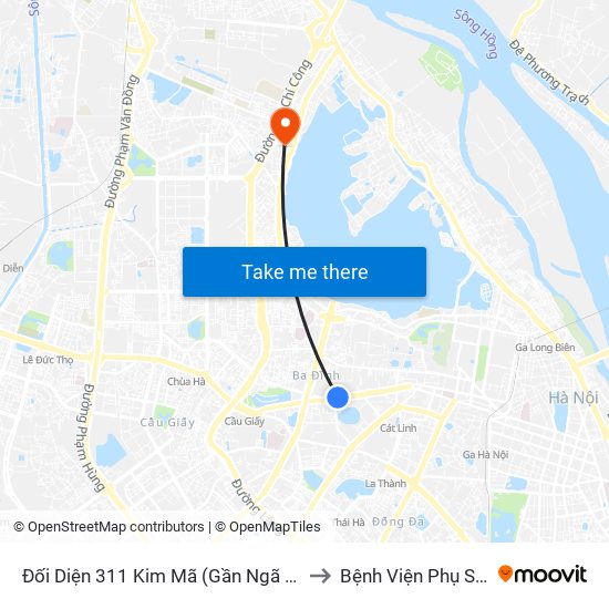 Đối Diện 311 Kim Mã (Gần Ngã 4 Kim Mã - Vạn Bảo) to Bệnh Viện Phụ Sản Thiên An map