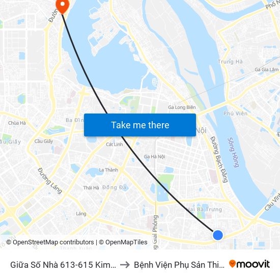 Giữa Số Nhà 613-615 Kim Ngưu to Bệnh Viện Phụ Sản Thiên An map