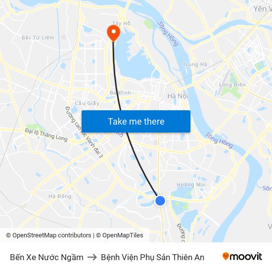 Bến Xe Nước Ngầm to Bệnh Viện Phụ Sản Thiên An map