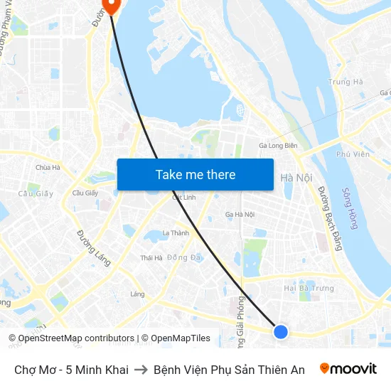 Chợ Mơ - 5 Minh Khai to Bệnh Viện Phụ Sản Thiên An map