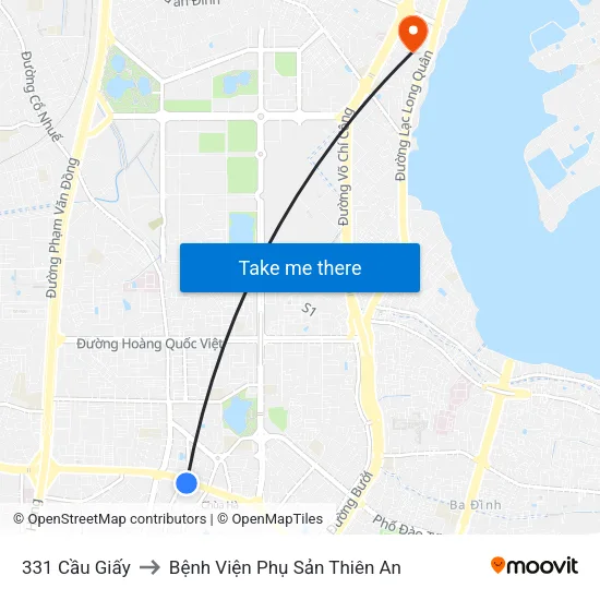 331 Cầu Giấy to Bệnh Viện Phụ Sản Thiên An map