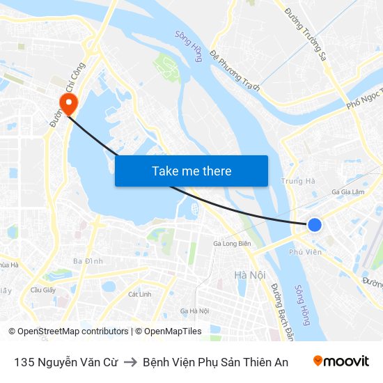 135 Nguyễn Văn Cừ to Bệnh Viện Phụ Sản Thiên An map