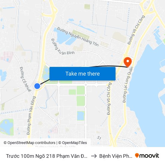 Trước 100m Ngõ 218 Phạm Văn Đồng (Đối Diện Công Viên Hòa Bình) to Bệnh Viện Phụ Sản Thiên An map