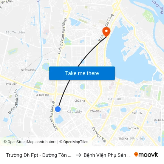 Trường Đh Fpt - Đường Tôn Thất Thuyết to Bệnh Viện Phụ Sản Thiên An map