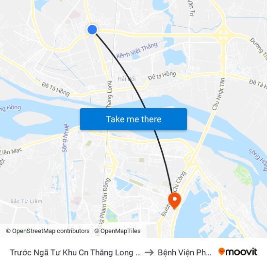 Trước Ngã Tư Khu Cn Thăng Long 100m (Chiều Nội Bài - Hà Nội) to Bệnh Viện Phụ Sản Thiên An map