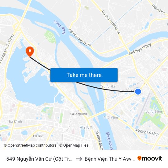 549 Nguyễn Văn Cừ (Cột Trước) to Bệnh Viện Thú Y Asvelis map