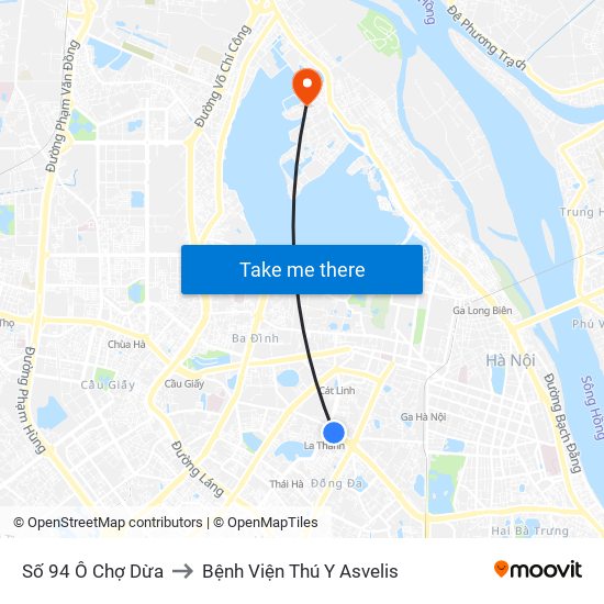 Số 94 Ô Chợ Dừa to Bệnh Viện Thú Y Asvelis map