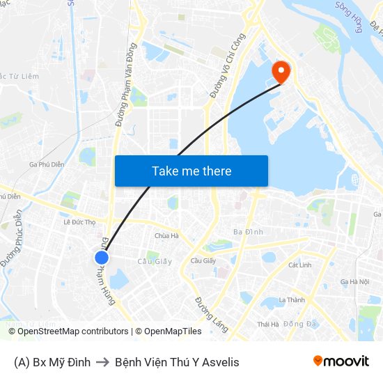 (A) Bx Mỹ Đình to Bệnh Viện Thú Y Asvelis map