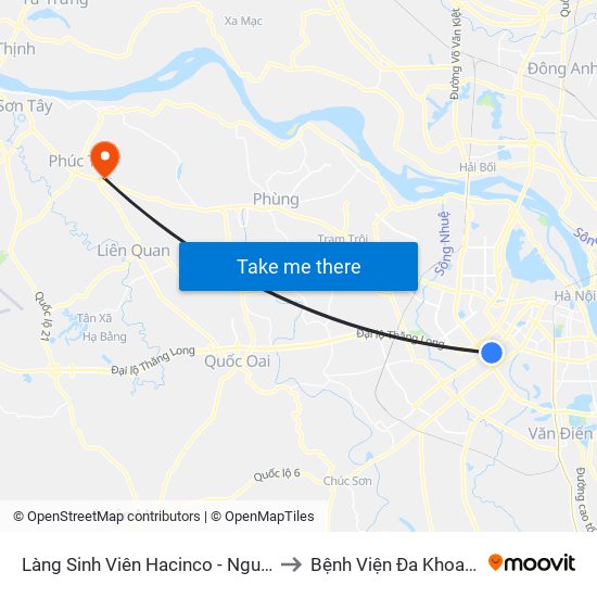 Làng Sinh Viên Hacinco - Nguyễn Tuân to Bệnh Viện Đa Khoa Huyện map