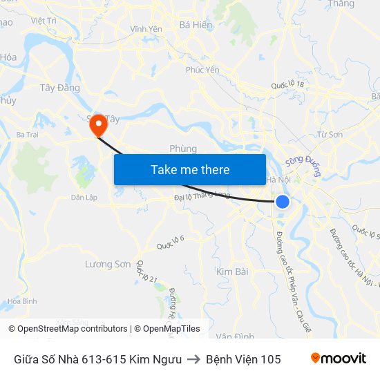 Giữa Số Nhà 613-615 Kim Ngưu to Bệnh Viện 105 map