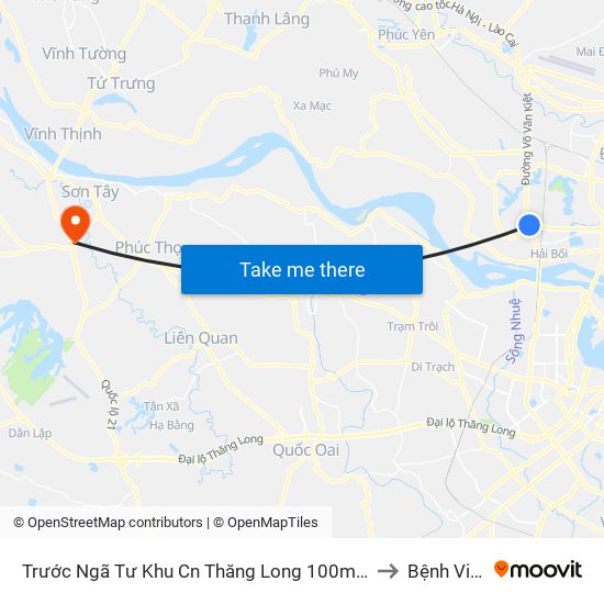 Trước Ngã Tư Khu Cn Thăng Long 100m (Chiều Nội Bài - Hà Nội) to Bệnh Viện 105 map