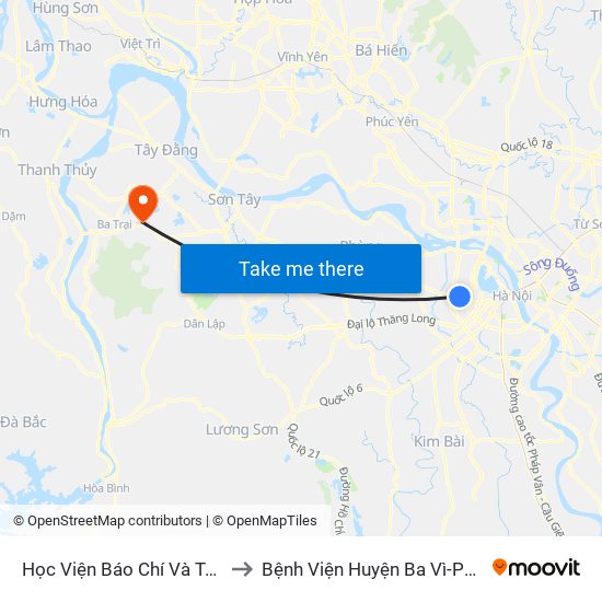 Học Viện Báo Chí Và Tuyên Truyền - 36 Xuân Thủy to Bệnh Viện Huyện Ba Vì-Phòng Khám Đa Khoa-Cấp Cứu map