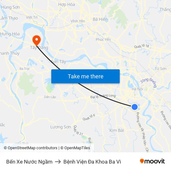 Bến Xe Nước Ngầm to Bệnh Viện Đa Khoa Ba Vì map