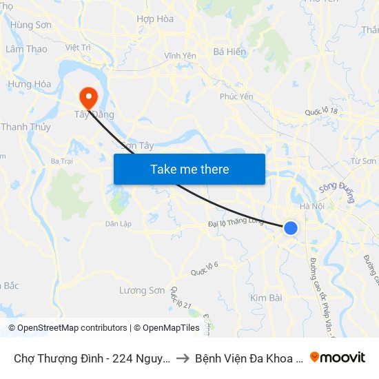 Chợ Thượng Đình - 224 Nguyễn Trãi to Bệnh Viện Đa Khoa Ba Vì map