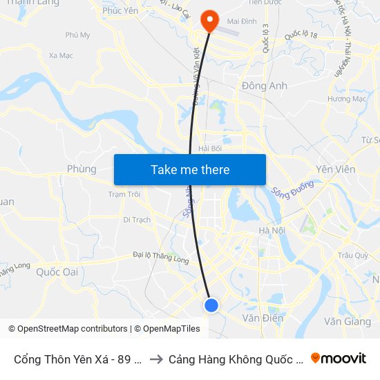 Cổng Thôn Yên Xá - 89 Cầu Bươu to Cảng Hàng Không Quốc Tế Nội Bài map