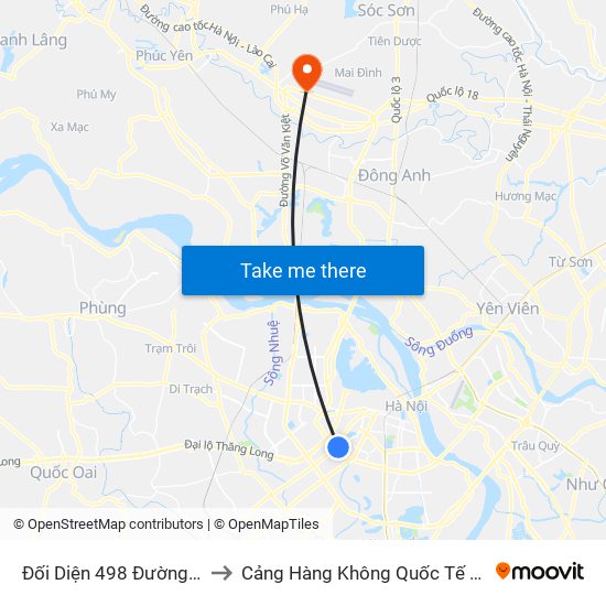 Đối Diện 498 Đường Láng to Cảng Hàng Không Quốc Tế Nội Bài map