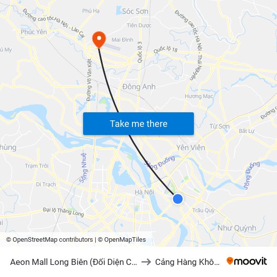 Aeon Mall Long Biên (Đối Diện Cột Điện T4a/2a-B Đường Cổ Linh) to Cảng Hàng Không Quốc Tế Nội Bài map