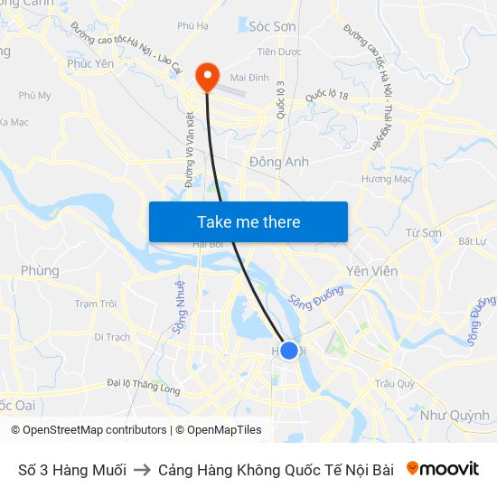 Số 3 Hàng Muối to Cảng Hàng Không Quốc Tế Nội Bài map