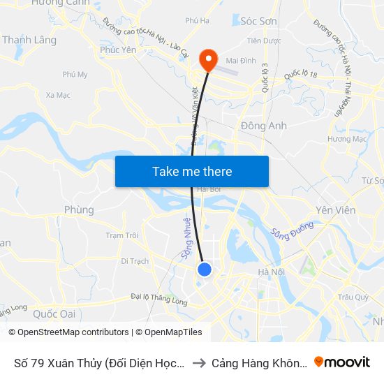 Số 79 Xuân Thủy (Đối Diện Học Viện Báo Chí Và Tuyên Truyền) to Cảng Hàng Không Quốc Tế Nội Bài map