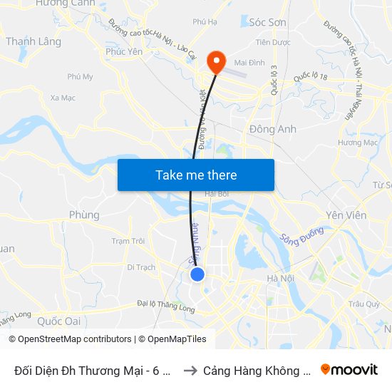 Đối Diện Đh Thương Mại - 6 Hồ Tùng Mậu (Cột Sau) to Cảng Hàng Không Quốc Tế Nội Bài map