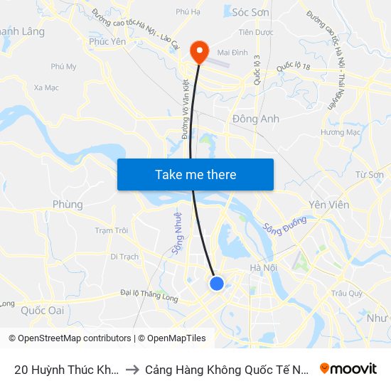 20 Huỳnh Thúc Kháng to Cảng Hàng Không Quốc Tế Nội Bài map