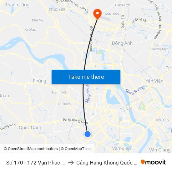 Số 170 - 172 Vạn Phúc - Hà Đông to Cảng Hàng Không Quốc Tế Nội Bài map