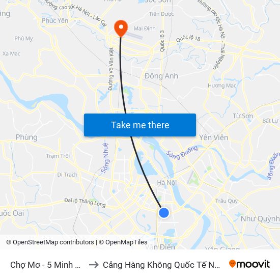 Chợ Mơ - 5 Minh Khai to Cảng Hàng Không Quốc Tế Nội Bài map