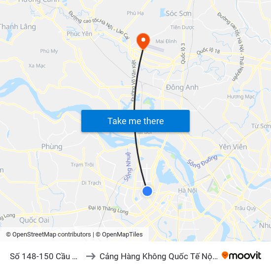 Số 148-150 Cầu Giấy to Cảng Hàng Không Quốc Tế Nội Bài map