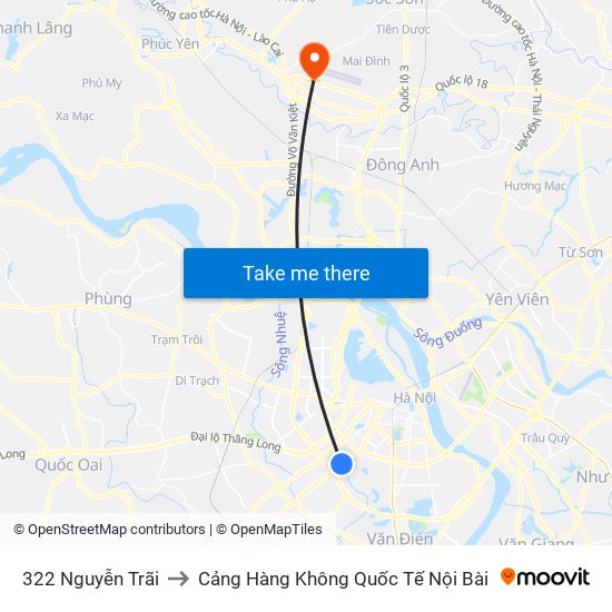 322 Nguyễn Trãi to Cảng Hàng Không Quốc Tế Nội Bài map