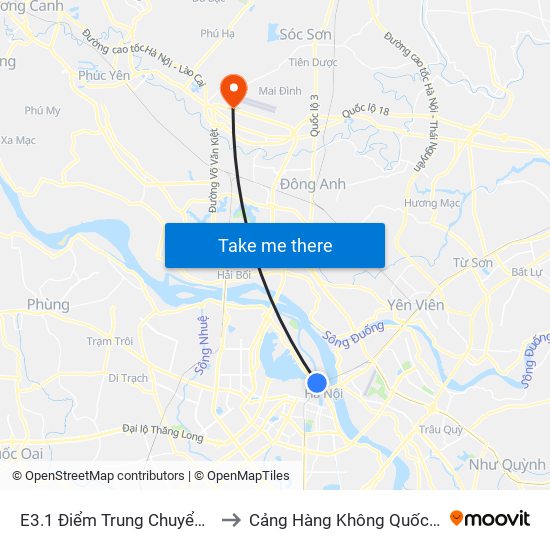 E3.1 Điểm Trung Chuyển Long Biên to Cảng Hàng Không Quốc Tế Nội Bài map