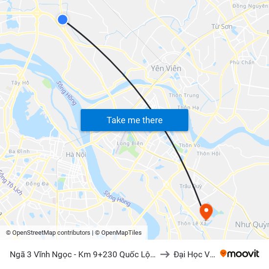 Ngã 3 Vĩnh Ngọc - Km 9+230 Quốc Lộ 3 to Đại Học Vin map