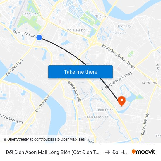 Đối Diện Aeon Mall Long Biên (Cột Điện T4a/2a-B Đường Cổ Linh) to Đại Học Vin map