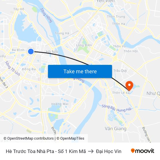 Hè Trước Tòa Nhà Pta - Số 1 Kim Mã to Đại Học Vin map